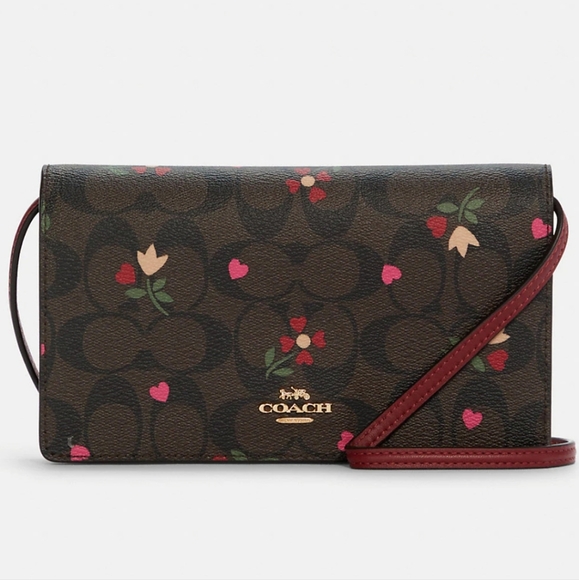 Coach Anna Foldover Clutch Crossbody In Signature Canvas With Heart Petal Print - Picture 5 of 5